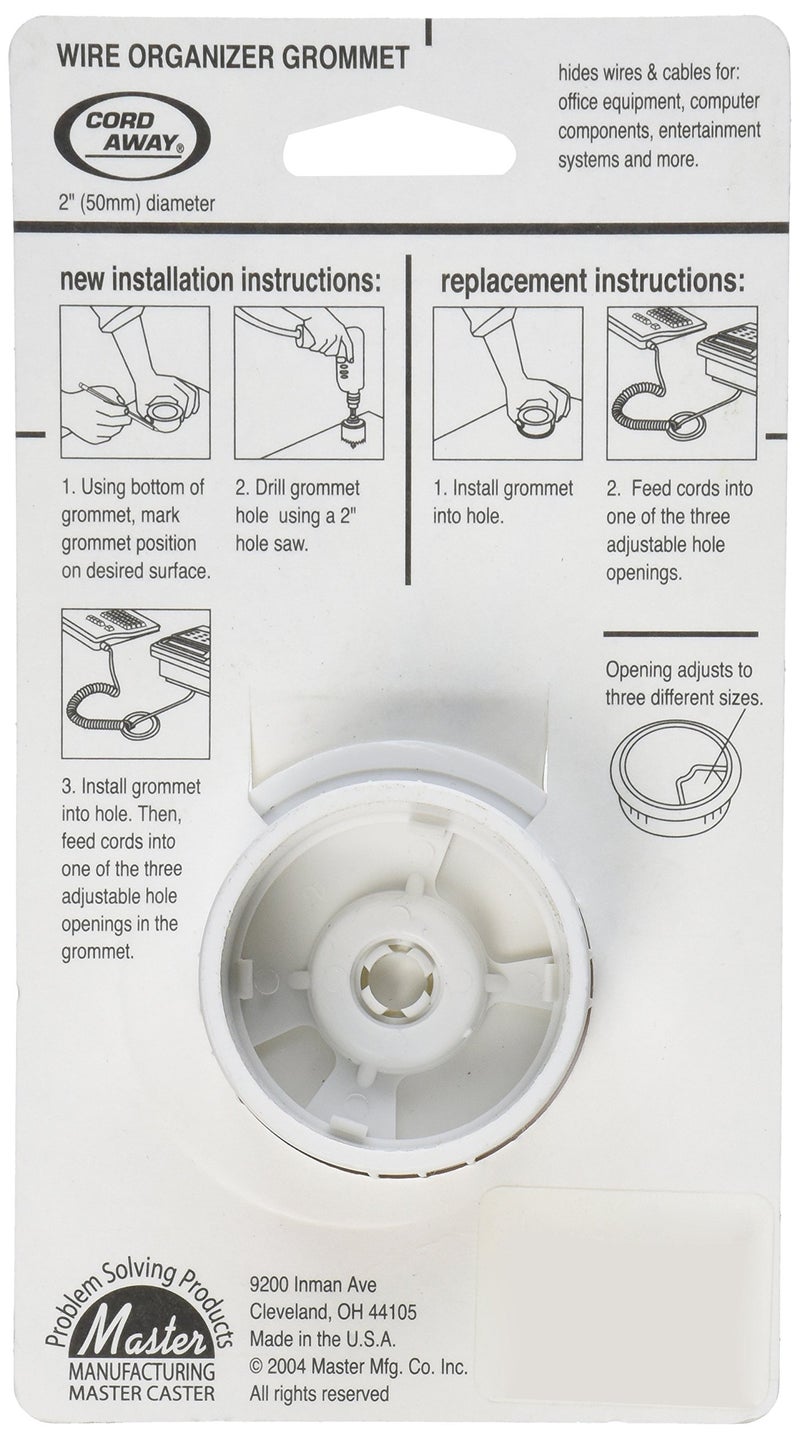 Master Manufacturing CordAway Grommet, Adjustable, 2" dia., 1-1/8" deep, White, 1/Pack (00261) - Image 2