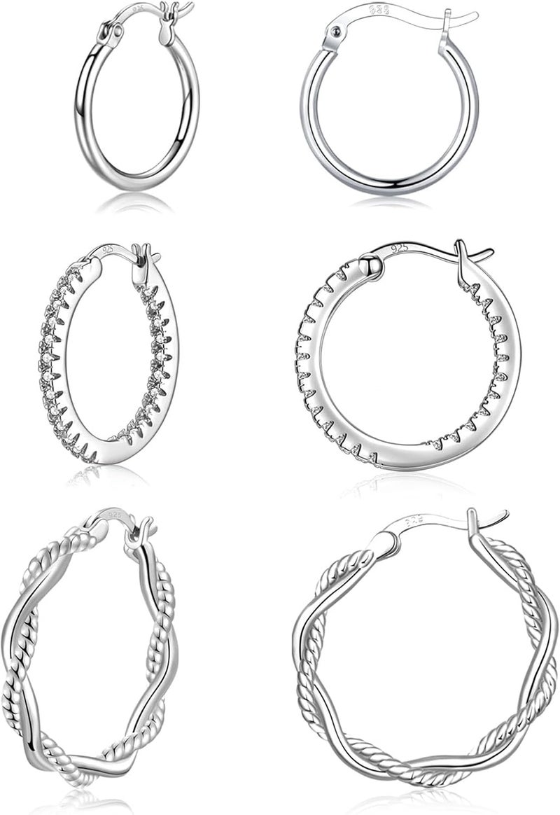 CERSLIMO 4 Pairs Silver Hoop Earrings for Women- 925 Hypoallergenic Sterling Silver Hoop Earrings Set,Large Minimalist Silver Hoops Gifts(30MM 40MM 50MM 60MM) - Image 1