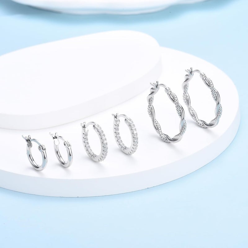 CERSLIMO 4 Pairs Silver Hoop Earrings for Women- 925 Hypoallergenic Sterling Silver Hoop Earrings Set,Large Minimalist Silver Hoops Gifts(30MM 40MM 50MM 60MM) - Image 3