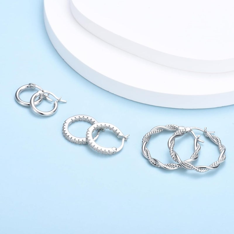 CERSLIMO 4 Pairs Silver Hoop Earrings for Women- 925 Hypoallergenic Sterling Silver Hoop Earrings Set,Large Minimalist Silver Hoops Gifts(30MM 40MM 50MM 60MM) - Image 4