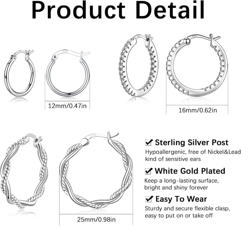 CERSLIMO 4 Pairs Silver Hoop Earrings for Women- 925 Hypoallergenic Sterling Silver Hoop Earrings Set,Large Minimalist Silver Hoops Gifts(30MM 40MM 50MM 60MM) - Image 5