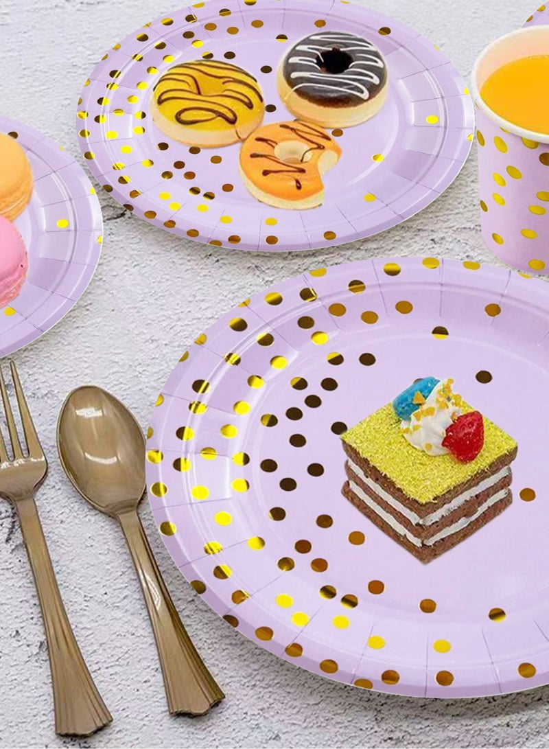 HomarKet 201PCS Purple and Gold Party Supplies, Severs 25 Disposable Party Dinnerware, Gold Plastic Forks Knives Spoons and Golden Dot Blue Paper Plates, Blue Napkins Cups for Graduation, Birthday, Wedding - Image 5