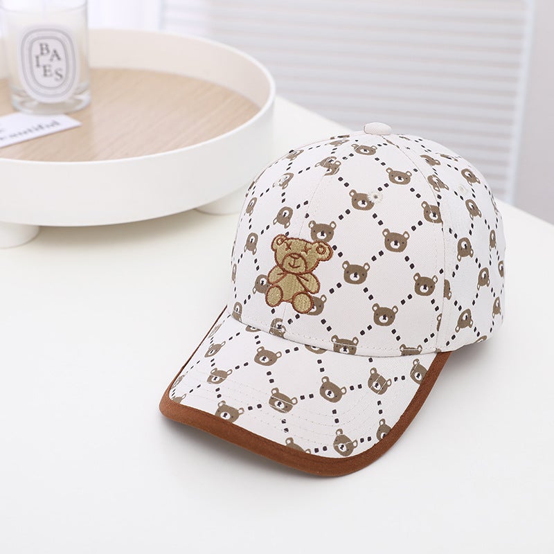 Spring and Summer male and female baby sun hat boys and girls embroidered bear baseball cap Korean handsome children sun hat White - Image 1