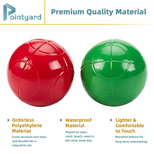 Pointyard 100mm Bocce Ball Set, Regulation Bocci Ball Set with 8 PE Bocce Balls/1 Pallino/Carrying Bag/Measuring Tape - Outdoor Family Bocce Game for Backyard/Lawn/Beach (Red,Blue,Green,Yellow) - Image 2