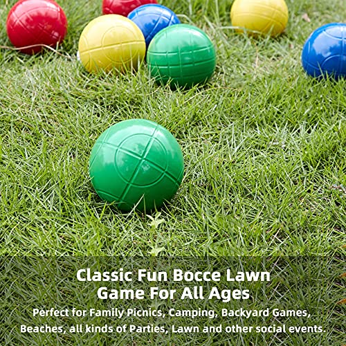 Pointyard 100mm Bocce Ball Set, Regulation Bocci Ball Set with 8 PE Bocce Balls/1 Pallino/Carrying Bag/Measuring Tape - Outdoor Family Bocce Game for Backyard/Lawn/Beach (Red,Blue,Green,Yellow) - Image 5