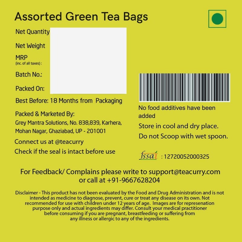 TEACURRY Assorted Green Tea bags (12 gramsreen Tea Bags) - Helps with Weight Management, Tummy, and Ageing -12 Premium Herbal Pyramid Tea bags - Image 5