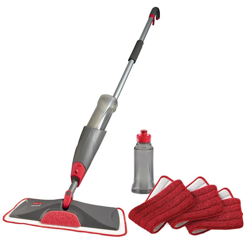 Rubbermaid مجموعة تنظيف الأرضيات بممسحة رش من Rubbermaid، 3 وسادات ميكروفايبر قابلة لإعادة الاستخدام، 1 زجاجة قابلة لإعادة التعبئة، بدون سلك، تنظيف متعدد الأسطح لجميع الأرضيات في المنزل/الحمام/المكتب - Image 1