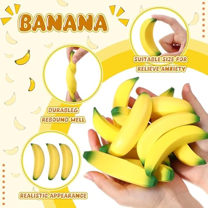 Jerify 100 Pieces Banana Sensory Toy PU Tiny Banana Stretchy Banana Fidget Toy Stress Banana for Stress Relief Party Favors (3.94 Inches) - Image 3