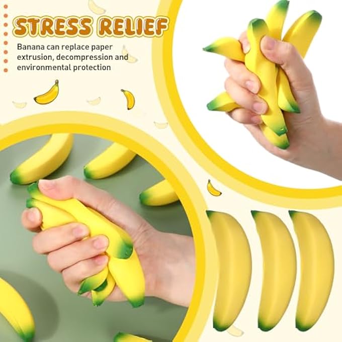 Jerify 100 Pieces Banana Sensory Toy PU Tiny Banana Stretchy Banana Fidget Toy Stress Banana for Stress Relief Party Favors (3.94 Inches) - Image 4