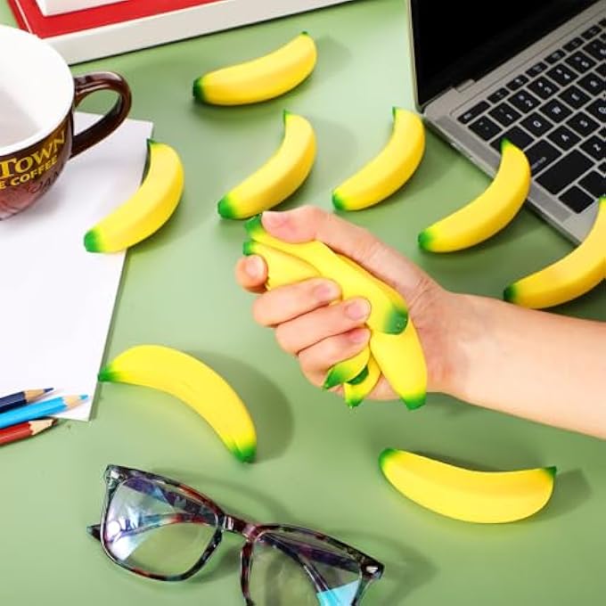 Jerify 100 Pieces Banana Sensory Toy PU Tiny Banana Stretchy Banana Fidget Toy Stress Banana for Stress Relief Party Favors (3.94 Inches) - Image 5