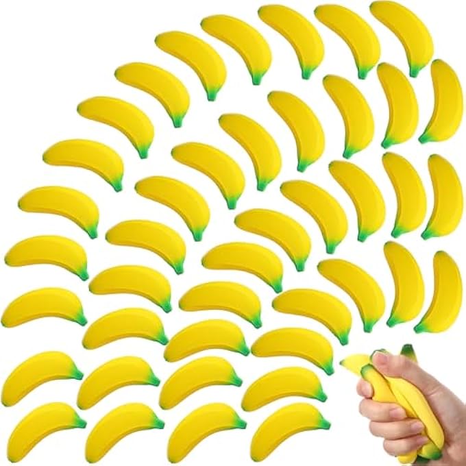 Jerify 100 Pieces Banana Sensory Toy PU Tiny Banana Stretchy Banana Fidget Toy Stress Banana for Stress Relief Party Favors (3.94 Inches) - Image 1