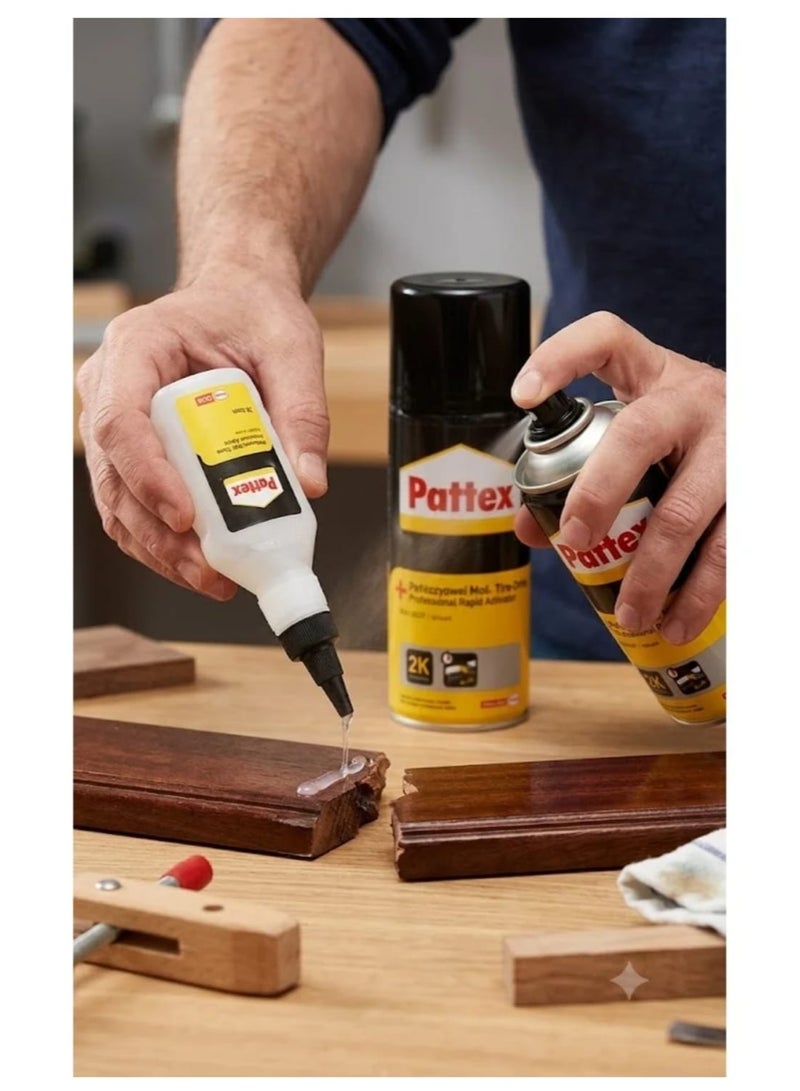 Pattex 2K Fast Adhesive and Activator Spray Set Two-Component Super Glue Kit for Instant and Heavy-Duty Bonding of Wood and Glass - Image 3