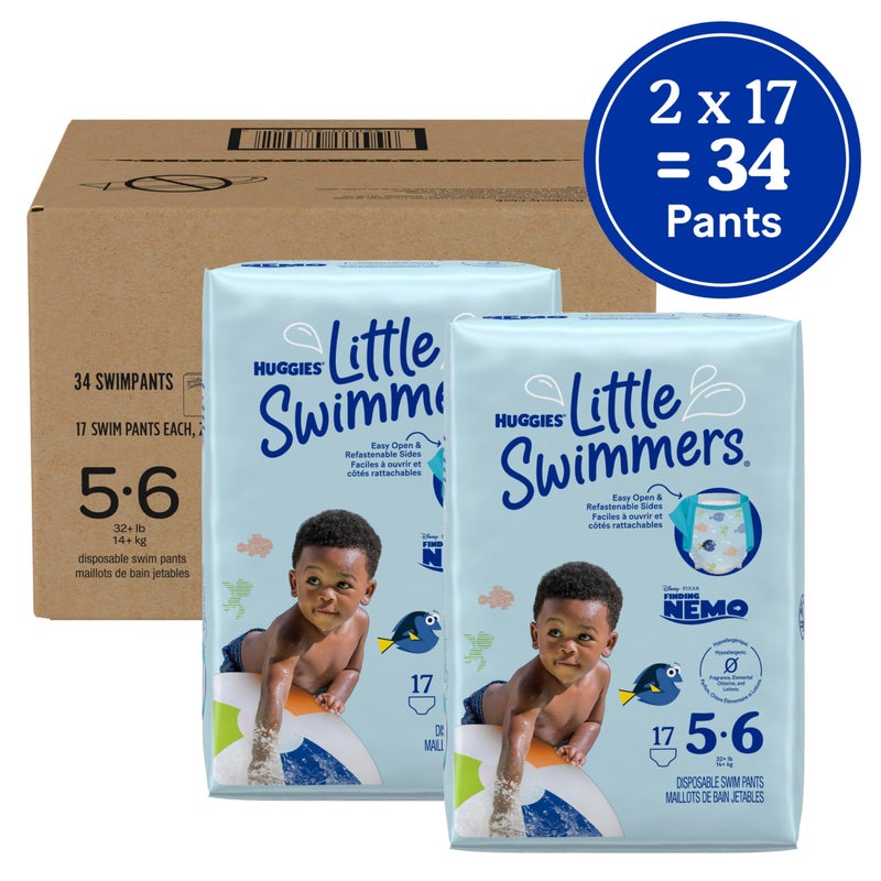 Huggies Little Swimmers Disposable Swim Diapers, Size 5-6 (32+ lbs), 34 Ct (2 packs of 17), Packaging May Vary - Image 2