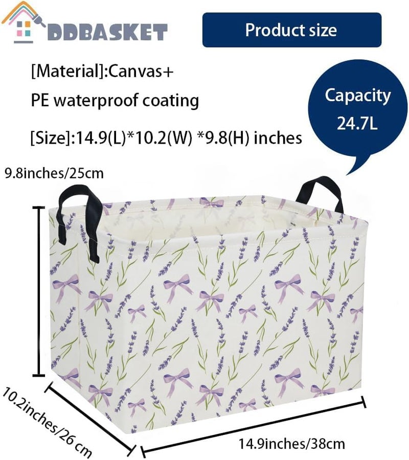 DDBASKET Rectangle Girls Baskets Flower Basket Cute Storage Bin Organizer Box for Room Decor Gift Basket(Purple flowers) - Image 2