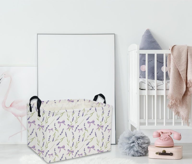 DDBASKET Rectangle Girls Baskets Flower Basket Cute Storage Bin Organizer Box for Room Decor Gift Basket(Purple flowers) - Image 5