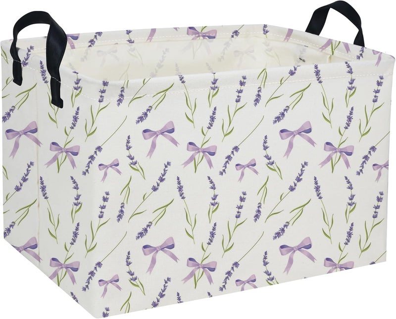 DDBASKET Rectangle Girls Baskets Flower Basket Cute Storage Bin Organizer Box for Room Decor Gift Basket(Purple flowers) - Image 1