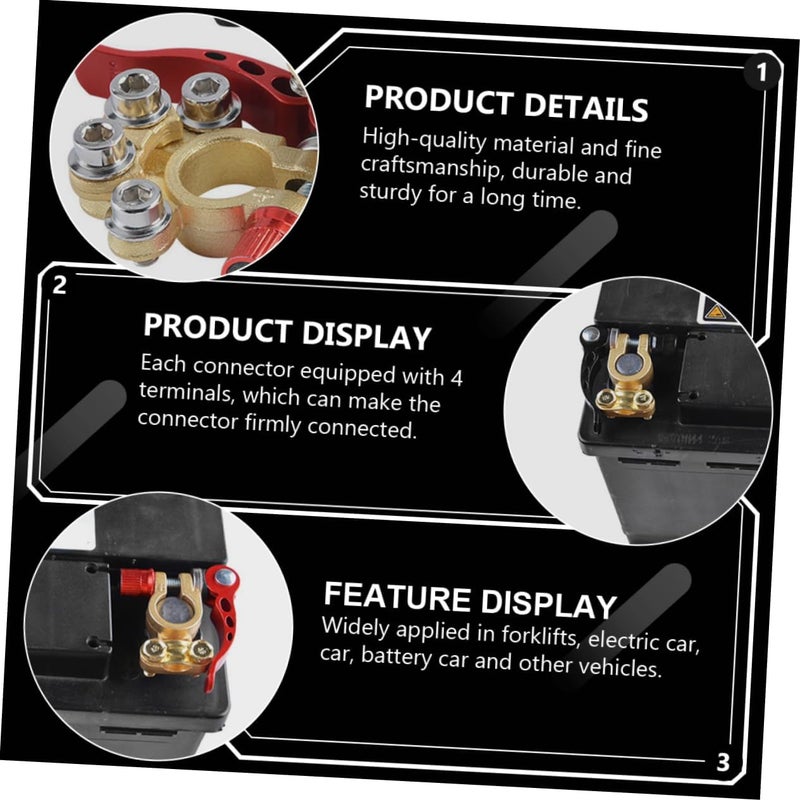 Vosarea 2pcs Heavy-Duty Brass Car Battery Terminal Connectors with 6-Point Wrench Quick Release for Multi-Connection Compatible with Automotive and Truck Batteries - Image 2