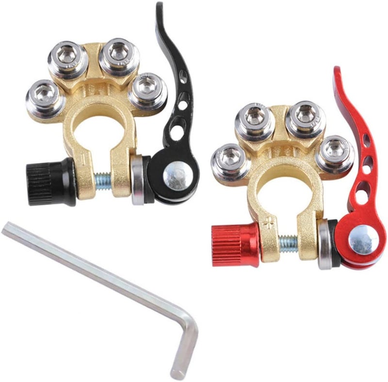 Vosarea 2pcs Heavy-Duty Brass Car Battery Terminal Connectors with 6-Point Wrench Quick Release for Multi-Connection Compatible with Automotive and Truck Batteries - Image 1