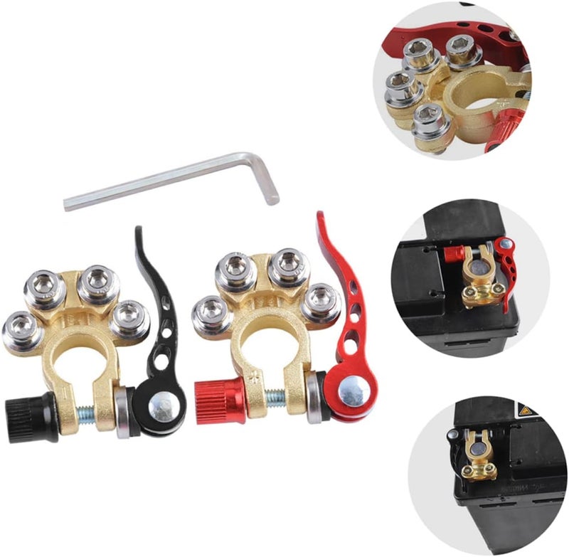 Vosarea 2pcs Heavy-Duty Brass Car Battery Terminal Connectors with 6-Point Wrench Quick Release for Multi-Connection Compatible with Automotive and Truck Batteries - Image 3