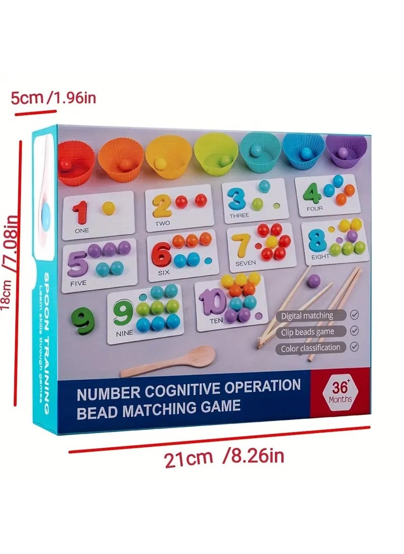 Haidue - 1 Set Montessori Math Teaching Aids Baby Number Cognition Matching Puzzle Intelligence Boosting Clip Beads Fine Motor Skills Development Educational Toy for Children - Image 1