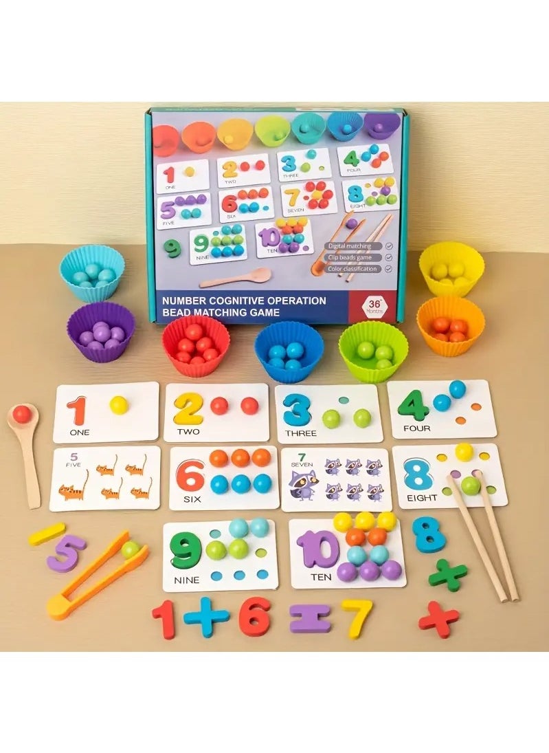 Haidue - 1 Set Montessori Math Teaching Aids Baby Number Cognition Matching Puzzle Intelligence Boosting Clip Beads Fine Motor Skills Development Educational Toy for Children - Image 1