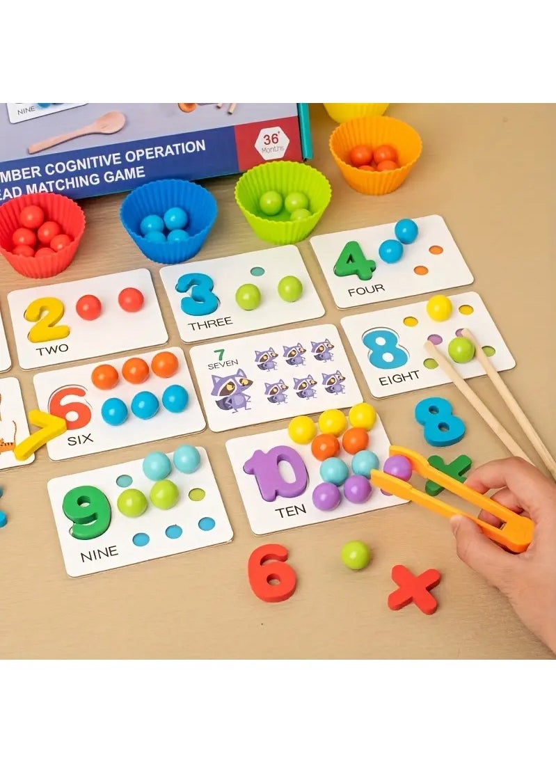 Haidue - 1 Set Montessori Math Teaching Aids Baby Number Cognition Matching Puzzle Intelligence Boosting Clip Beads Fine Motor Skills Development Educational Toy for Children - Image 1
