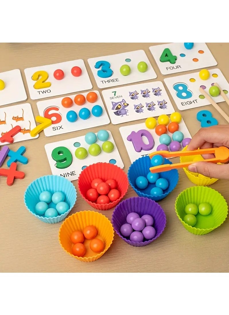 Haidue - 1 Set Montessori Math Teaching Aids Baby Number Cognition Matching Puzzle Intelligence Boosting Clip Beads Fine Motor Skills Development Educational Toy for Children - Image 1