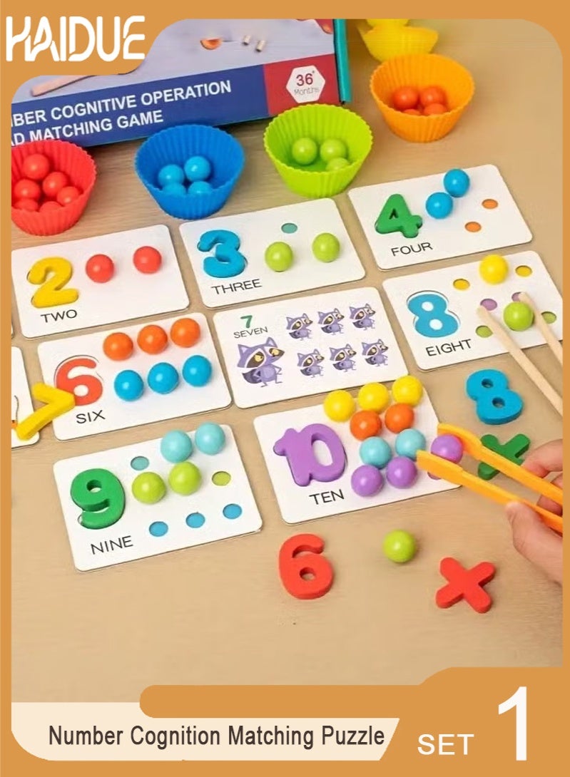 1 Set Montessori Math Teaching Aids Baby Number Cognition Matching Puzzle Intelligence Boosting Clip Beads Fine Motor Skills Development Educational Toy for Children