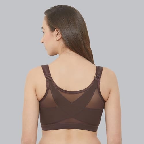 SOIE Front Closure Bra for Women|Full Coverage|Non-Padded & Non-Wired|Cross Back Support & Posture Corrector|Everyday Bra(CB-334 Fudge XL) - Image 3