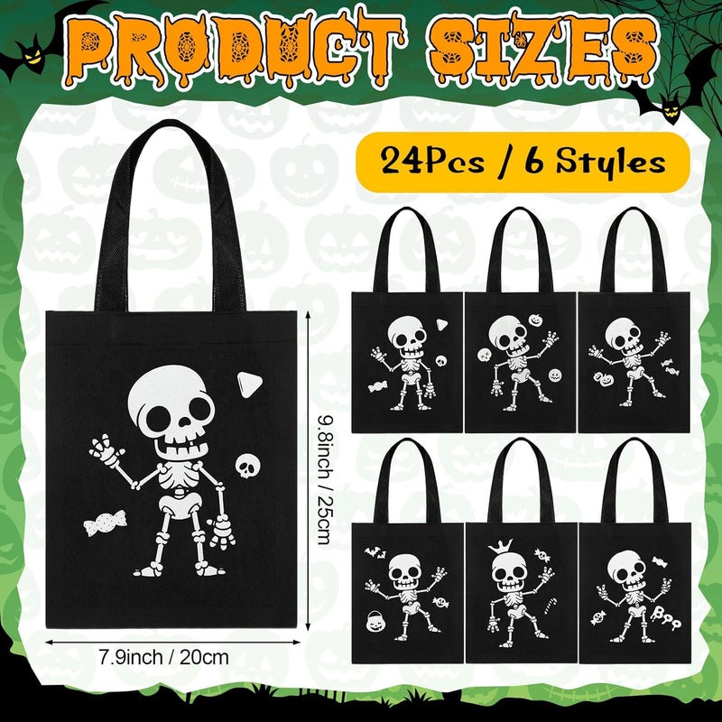 SilTriangle 24 Pack Luminous Halloween Non Woven Tote Bags, 7.9 x 9.8 in Light up Trick or Treat Goodies Bags, Reusable Halloween Candy Gift Tote with Handles for Party Favor Supplies(Skull Style) - Image 2