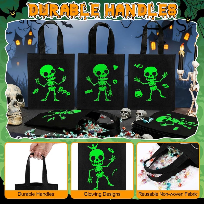 SilTriangle 24 Pack Luminous Halloween Non Woven Tote Bags, 7.9 x 9.8 in Light up Trick or Treat Goodies Bags, Reusable Halloween Candy Gift Tote with Handles for Party Favor Supplies(Skull Style) - Image 4