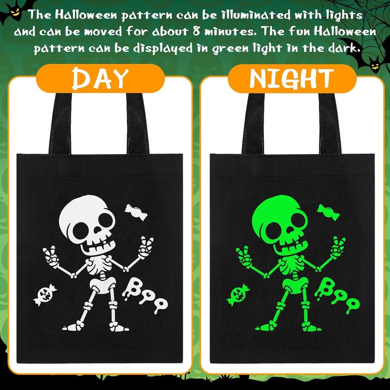 SilTriangle 24 Pack Luminous Halloween Non Woven Tote Bags, 7.9 x 9.8 in Light up Trick or Treat Goodies Bags, Reusable Halloween Candy Gift Tote with Handles for Party Favor Supplies(Skull Style) - Image 3