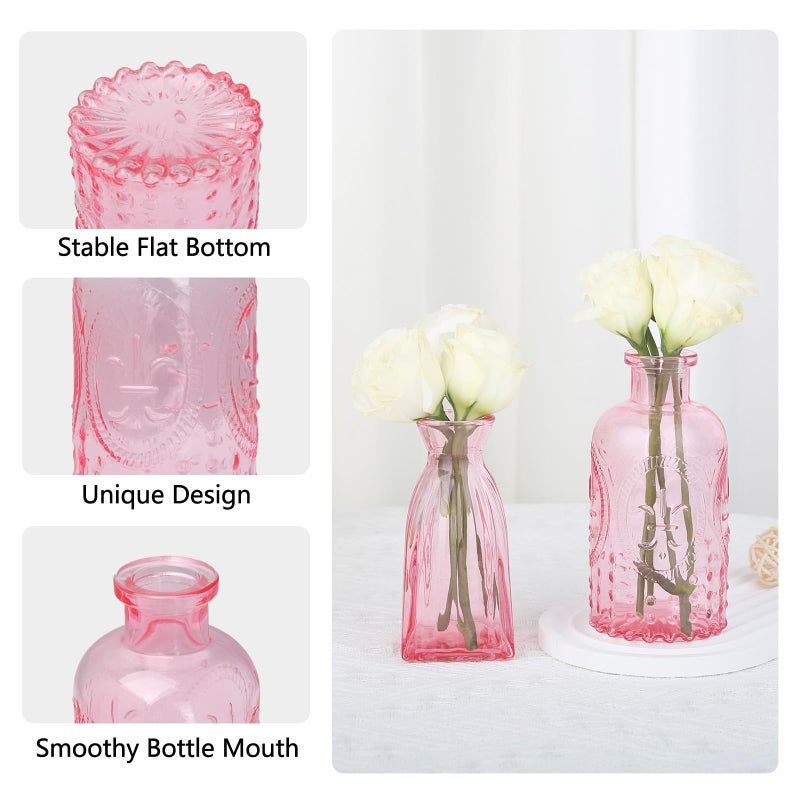 RUCKAE 12 Pack Glass Bud Vases Mini Flower Vase Small Vintage Vases for Centerpiece Table Wedding Decorations Home Decor Party (Pink) - Image 2