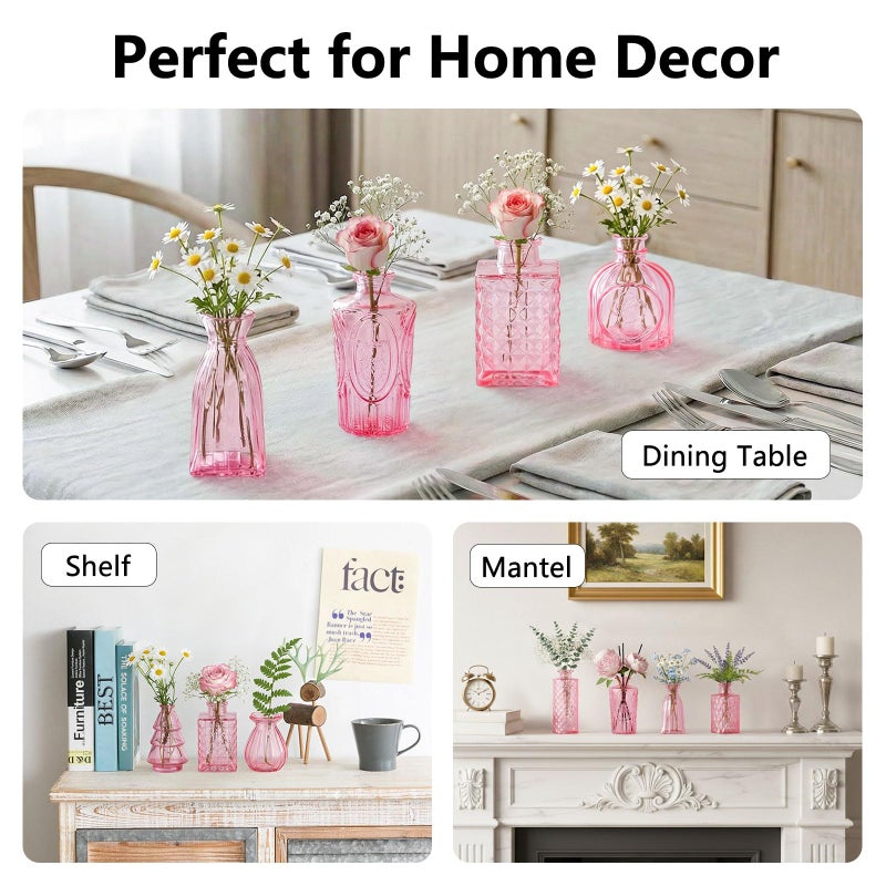 RUCKAE 12 Pack Glass Bud Vases Mini Flower Vase Small Vintage Vases for Centerpiece Table Wedding Decorations Home Decor Party (Pink) - Image 5