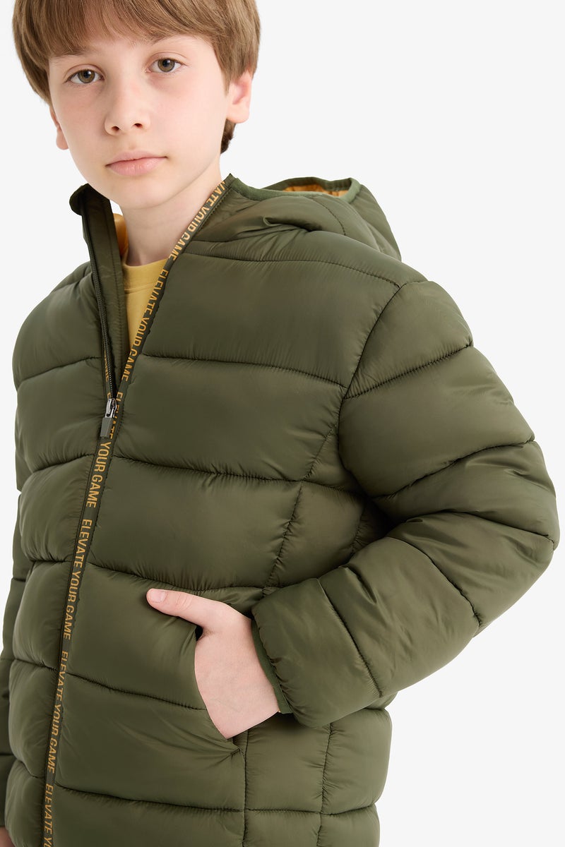 DeFacto Green Boy Boy Hooded Water Repellent Fleece Lined Puffer Jacket Casual - Image 4