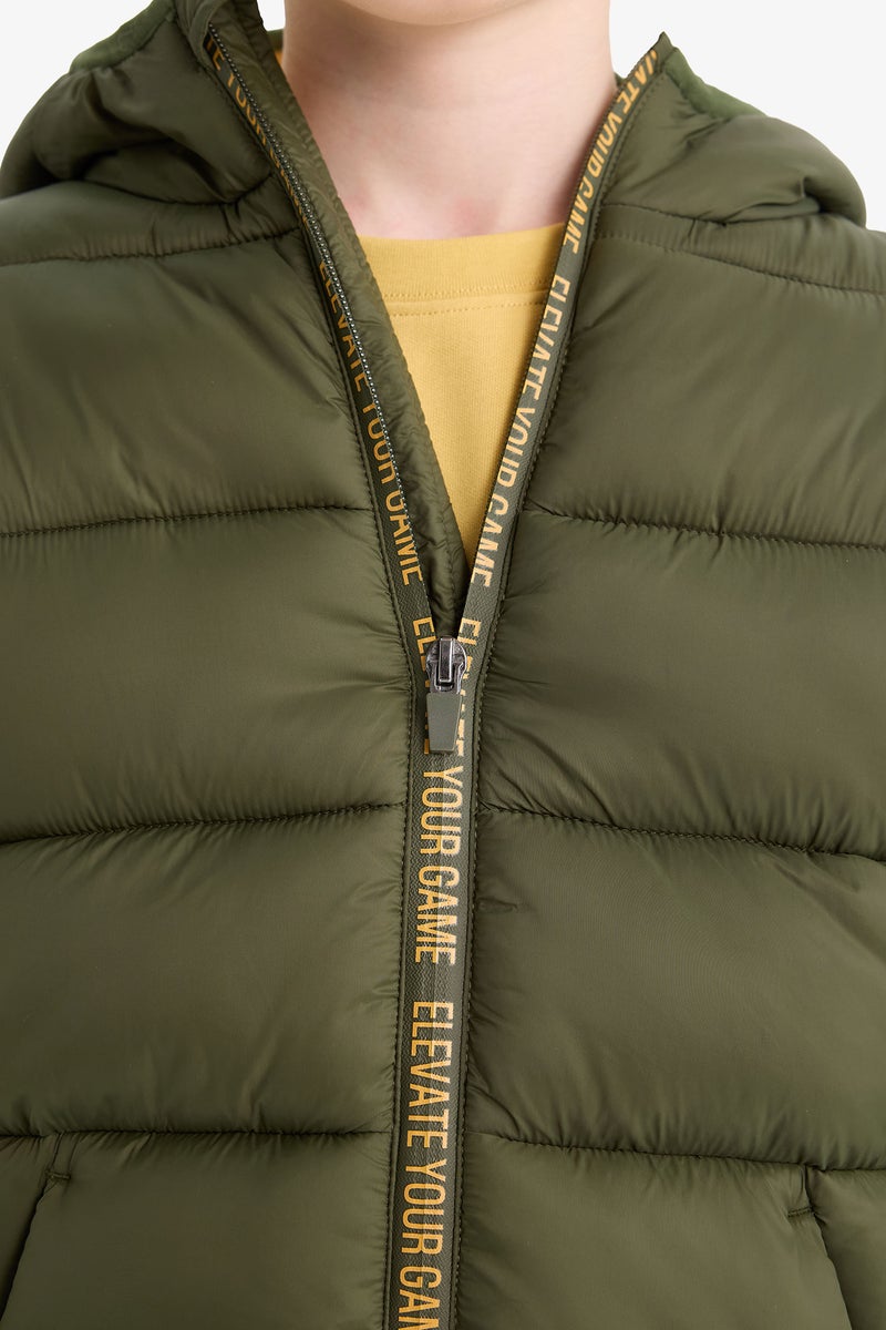 DeFacto Green Boy Boy Hooded Water Repellent Fleece Lined Puffer Jacket Casual - Image 5