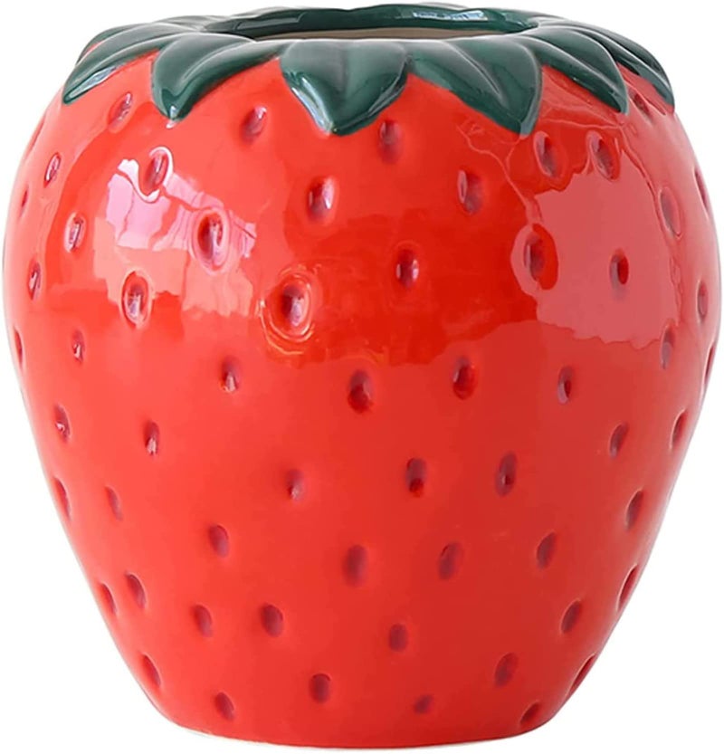BxuxJar Strawberry Flower Vase Creative Ceramic Strawberry Pot Planter Unique Large Strawberry Vase for Living Room Kitchen Storage