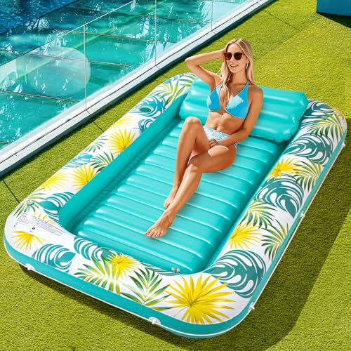 Panadajoy Tanning Pool Floats for Adults with Cup Holder Pillow Thick UVResistant PVC Portable Float for Backyard Pool Lake Compact Design Easy Inflation Durable for Tanning Relaxation - Image 1