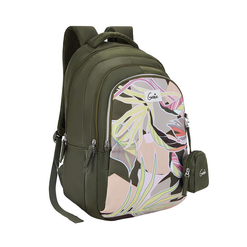 Genie Rosa School Backpack for Girls |19 In-36 Ltr with Three Compartments, Side Pockets and Light Weight with Padded Shoulders |Best for Books,Stationery,Lunch Box & Essentials - Olive - Image 2