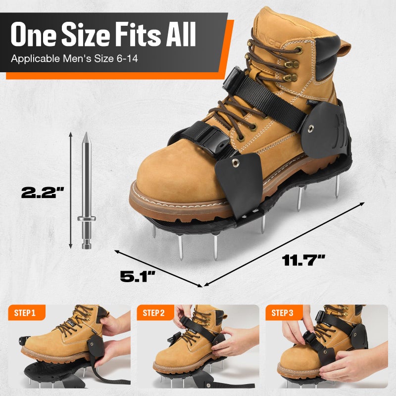 NINGO Pre-Assembled Lawn Aerator Shoes for Yard Grass, Aerator Lawn Tool with Heavy Duty Spikes for Effectively Aerating Lawn Soil, Air Aerator Tool with Adjustable Dual-Buckle for Men's Sizes 6-14 - Image 4