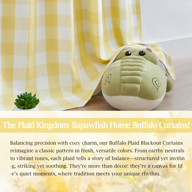Bapawfish Yellow White Buffalo Plaid Full Blackout Curtains 84 Inches Long,Farmhouse Double-Layer Panels,Darkening Thermal Insulated Window Treatment,Rod Pocket Back Tabs,40" Wx84 Lx2 - Image 5