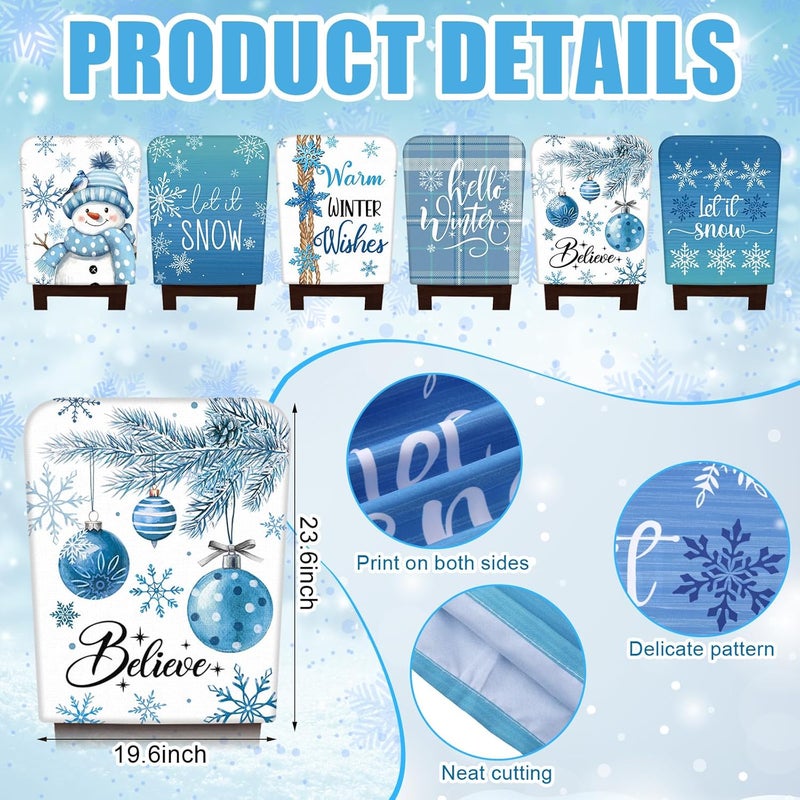 FuWeave 6 Pcs Christmas Chair Covers Winter Snowflake Snowman Chair Back Covers Blue White Xmas Chair Protector Slipcovers Washable Winter Dining Room Seat Covers for Home Hotel Kitchen Decorations - Image 3
