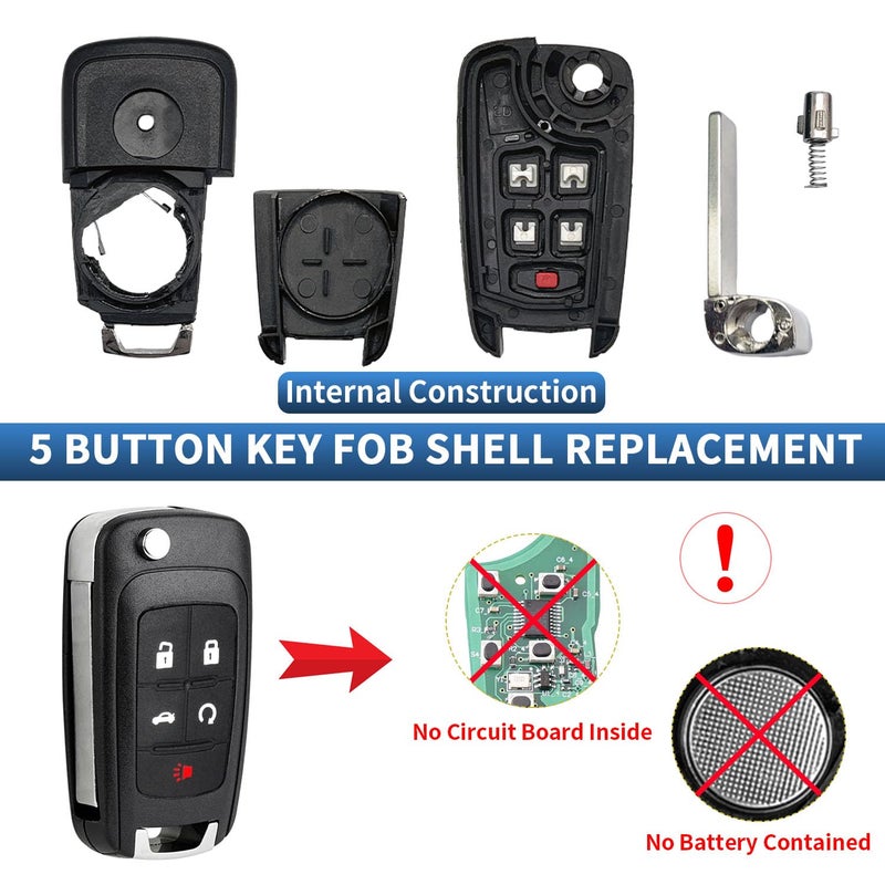 JJCHQ 5 Button Key Fob Shell Replacement for Chevy Cruze Camaro Impala Equinox GMC Terrain Buick Regal Lacrosse 2017 2016 2015 2014 2013 2012 2011 2010 OHT01060512 Keyless Entry Remote Flip Car Key Fob Case - Image 2