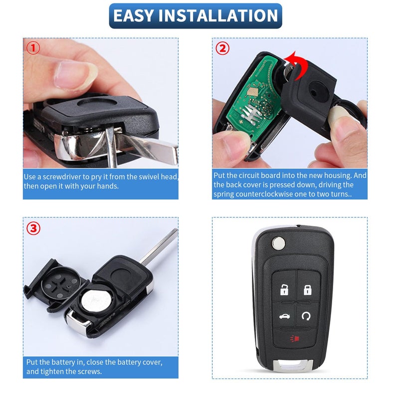 JJCHQ 5 Button Key Fob Shell Replacement for Chevy Cruze Camaro Impala Equinox GMC Terrain Buick Regal Lacrosse 2017 2016 2015 2014 2013 2012 2011 2010 OHT01060512 Keyless Entry Remote Flip Car Key Fob Case - Image 4