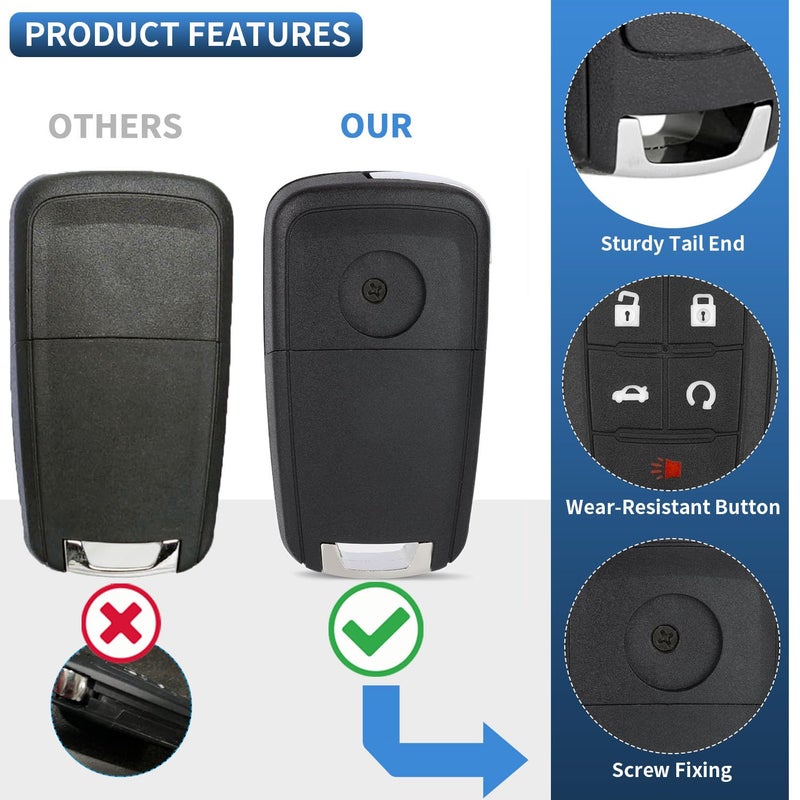 JJCHQ 5 Button Key Fob Shell Replacement for Chevy Cruze Camaro Impala Equinox GMC Terrain Buick Regal Lacrosse 2017 2016 2015 2014 2013 2012 2011 2010 OHT01060512 Keyless Entry Remote Flip Car Key Fob Case - Image 3
