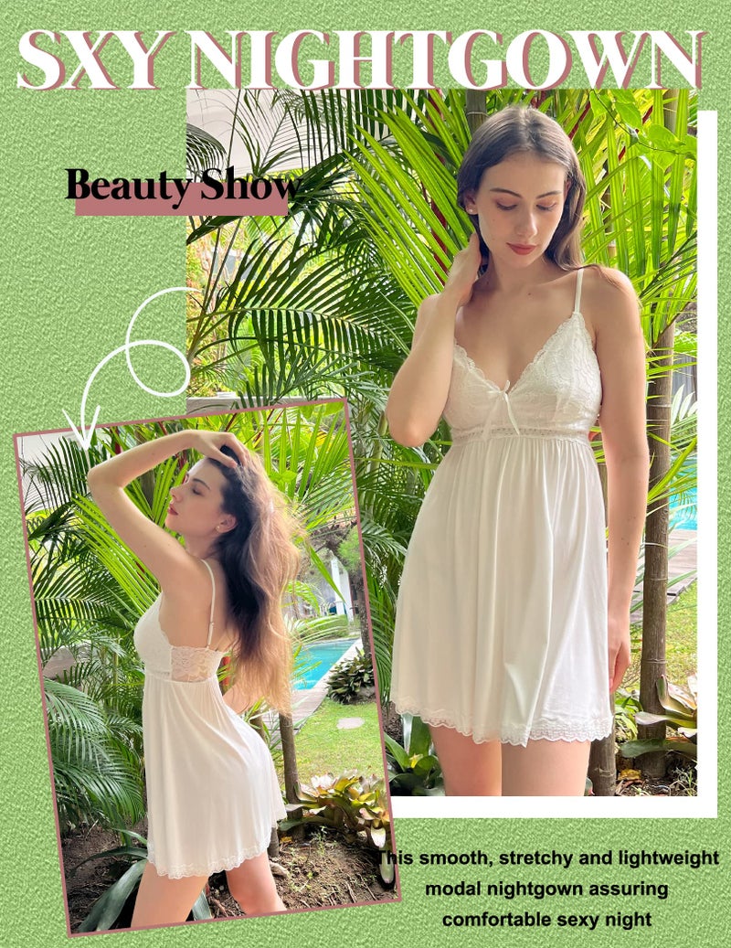 Avidlove Womens Sexy Sleepwear Lace Chemise Nightgown Sexy Womens Nightie Honeymoon Lingerie (White,XL) - Image 3