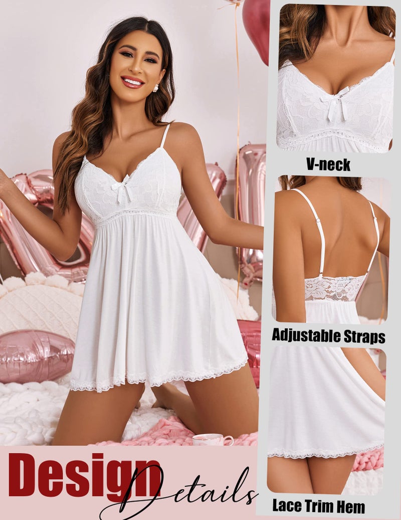 Avidlove Womens Sexy Sleepwear Lace Chemise Nightgown Sexy Womens Nightie Honeymoon Lingerie (White,XL) - Image 2