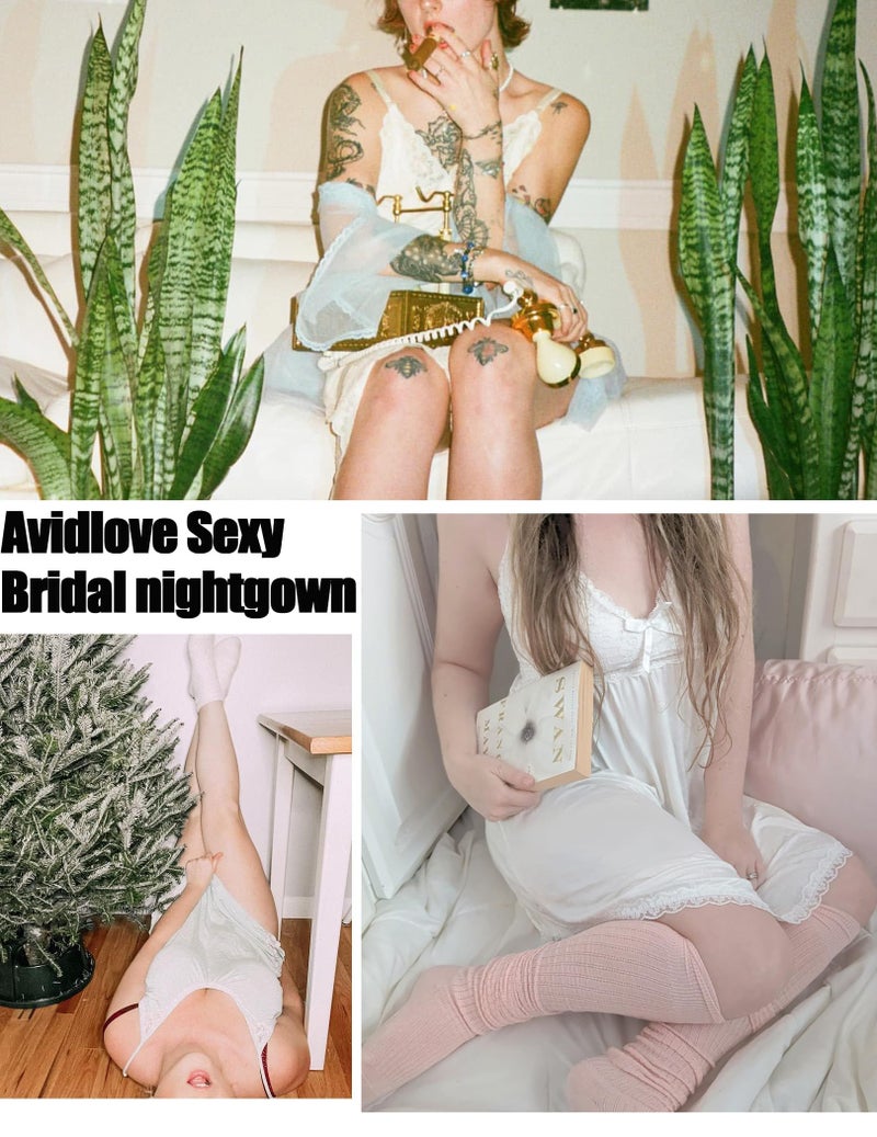 Avidlove Womens Sexy Sleepwear Lace Chemise Nightgown Sexy Womens Nightie Honeymoon Lingerie (White,XL) - Image 5