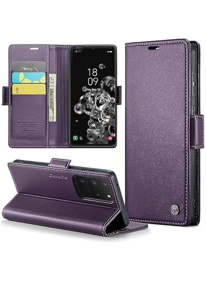 Purple Leather Flip Protective Wallet Case with RFID Blocking Card Holder and Magnetic Kickstand for Samsung Galaxy S20 Ultra 5G (6.9 Inch) - Image 1
