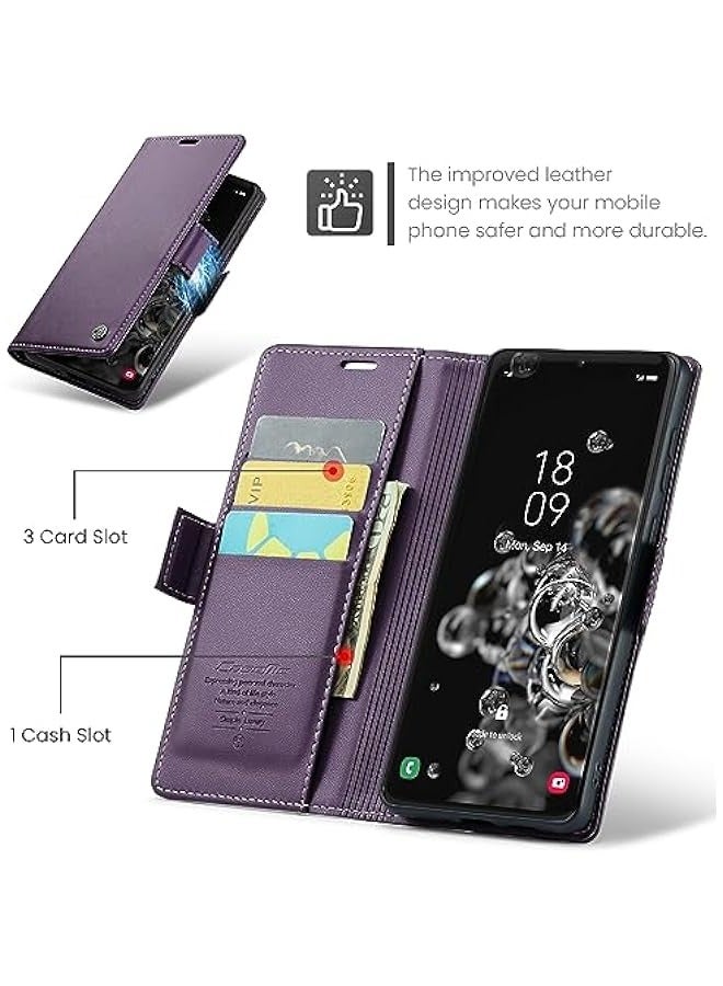 Purple Leather Flip Protective Wallet Case with RFID Blocking Card Holder and Magnetic Kickstand for Samsung Galaxy S20 Ultra 5G (6.9 Inch) - Image 4